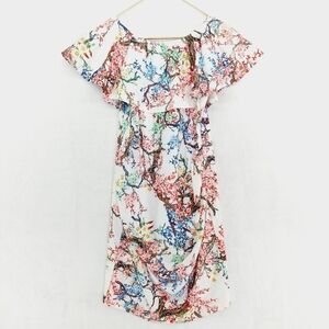 New Mom To Be Floral Rayon Short Sleeve Off The Shoulder Midi Dress P4237